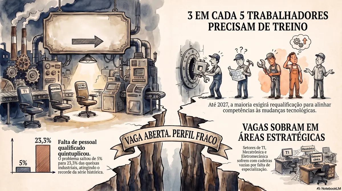 Ilustração de vaga aberta e perfil de candidato sem prática nas ferramentas
