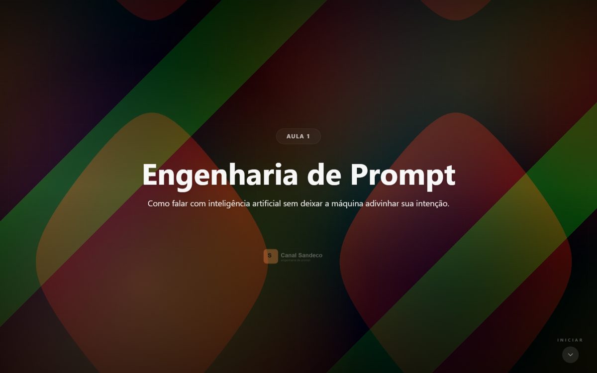 Resultado de uma apresentação HTML animada gerada pelo Mira Animator a partir de uma aula sobre engenharia de prompt