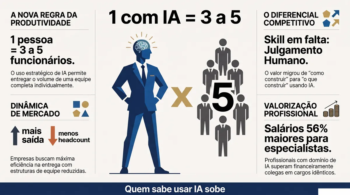 Infográfico: uma pessoa com IA faz o trabalho de várias
