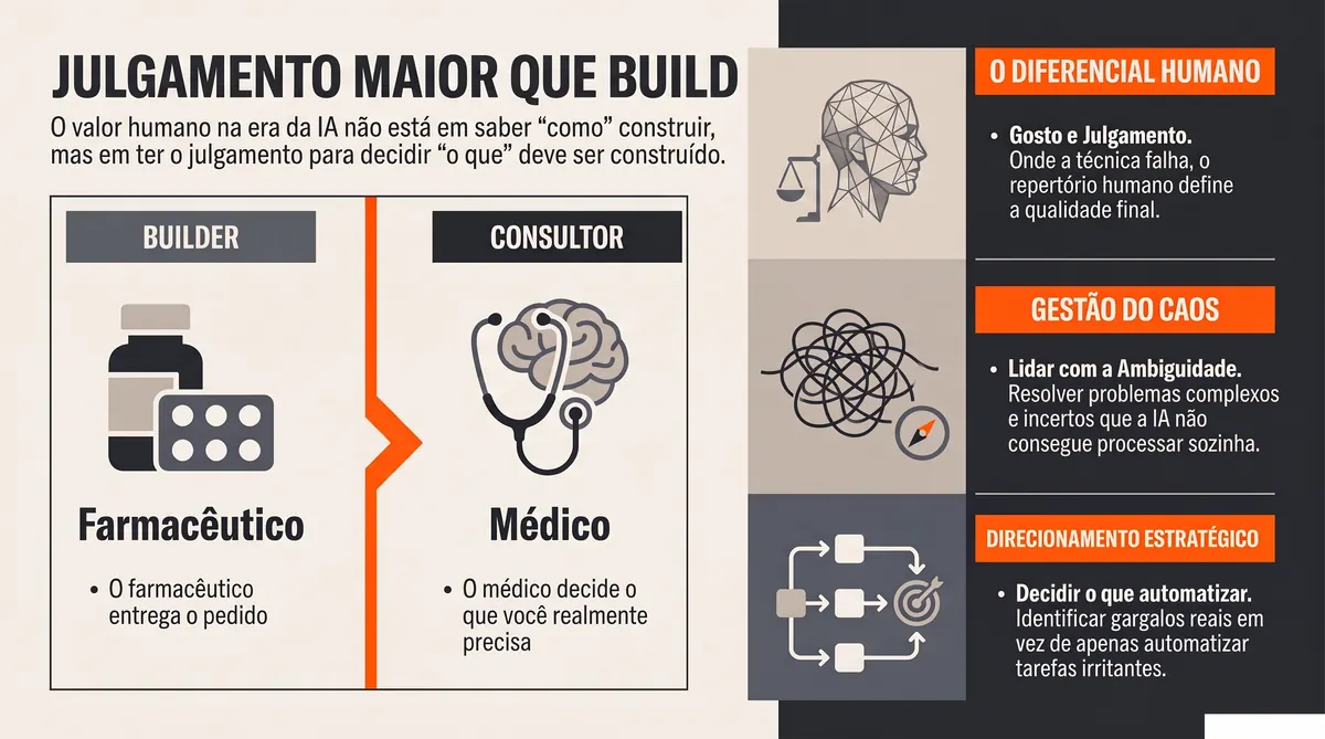 Infográfico: analogia entre quem constrói e quem decide o que automatizar