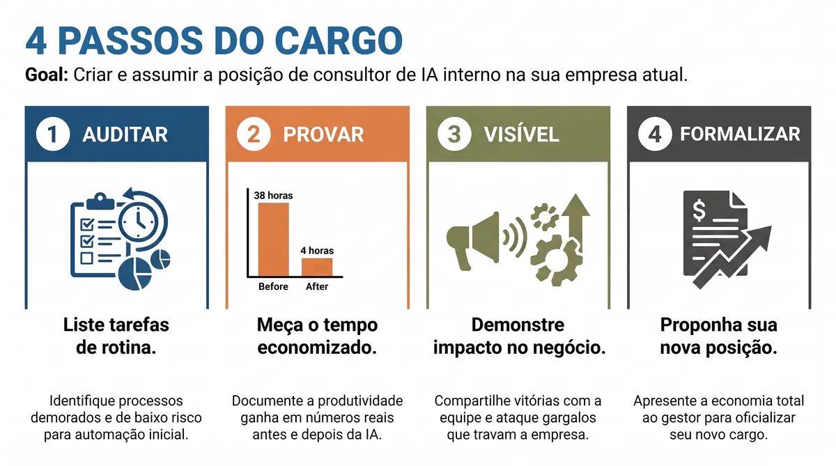 Infográfico dos quatro passos para se tornar a pessoa de IA da empresa