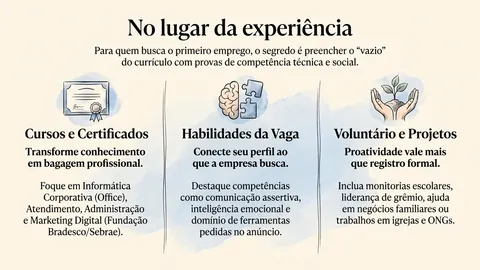 Três blocos no lugar da experiência: cursos, habilidades e voluntariado