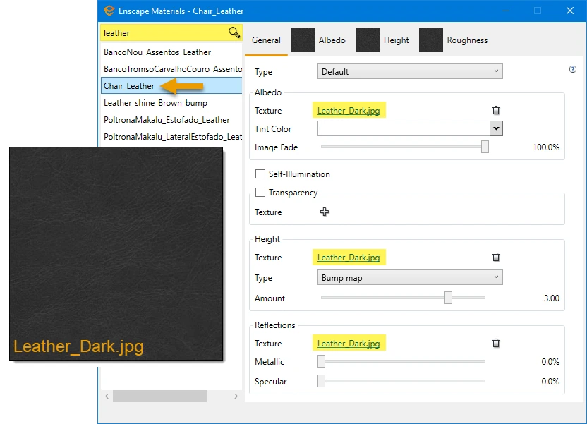 Revisando as configurações do material de couro