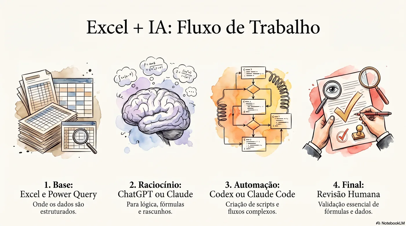 Fluxo de trabalho para combinar Excel, chatbots, agentes de IA e revisão humana
