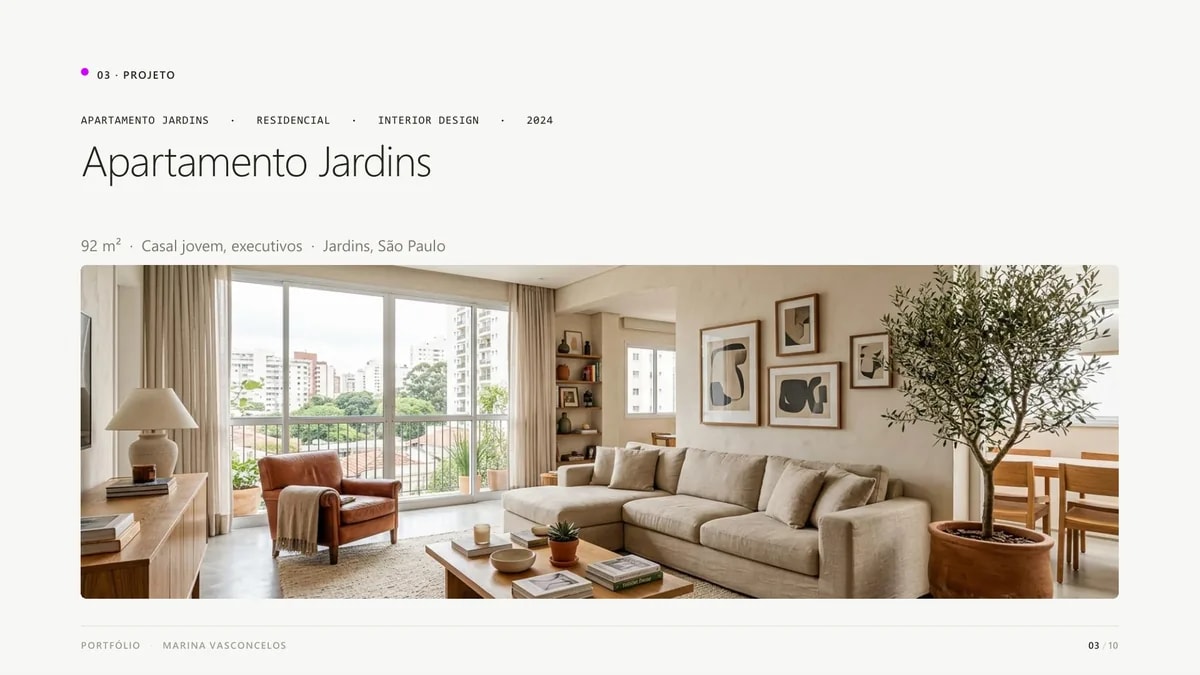 Template de portfólio para designer de interiores