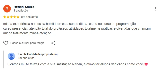 Avaliação de Renan Souza para a Escola Habilidade no Google