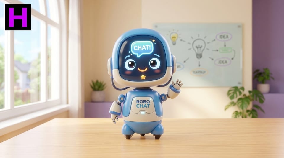 Mascote robô de chat simpático do Curso de ChatGPT da Escola Habilidade