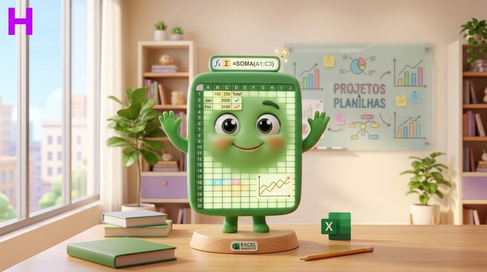 Mascote planilha simpática do Curso de Excel Avançado da Escola Habilidade