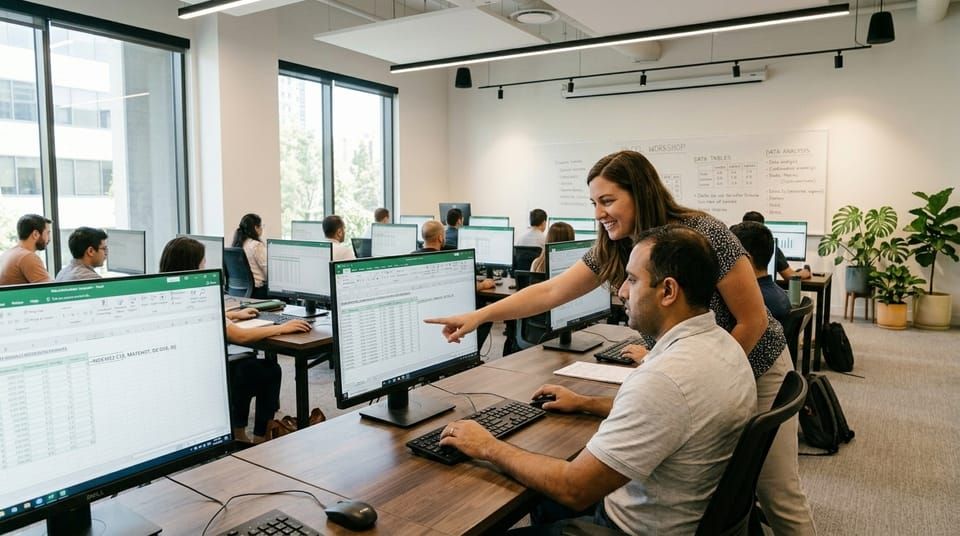 Planilha de Excel com fórmulas, tabela dinâmica e dashboard profissional ensinados no curso da Escola Habilidade