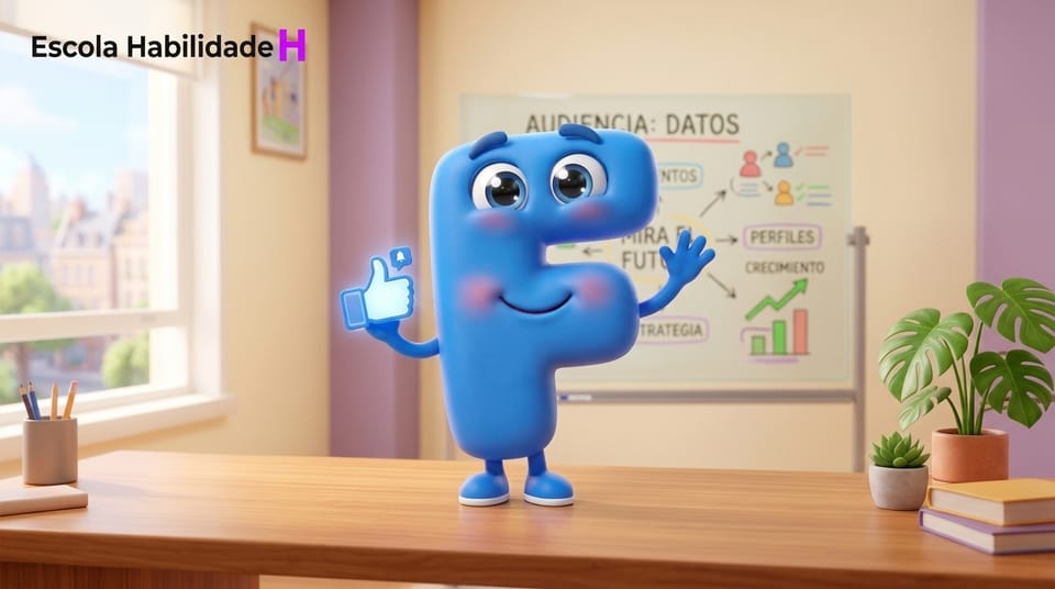 Mascote F simpático do Curso de Facebook Business da Escola Habilidade