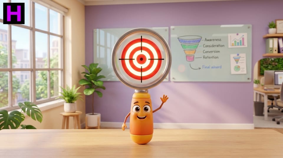 Mascote alvo e lupa simpático do Curso de Google Ads da Escola Habilidade