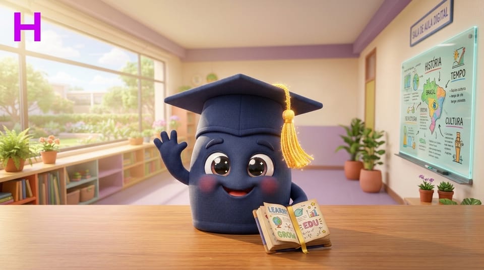 Mascote chapéu de formatura simpático do Curso de Google for Education Básico da Escola Habilidade