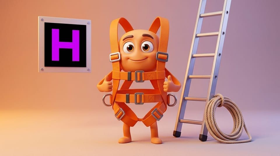 Mascote cinto de segurança e escada simpáticos representando o Curso NR 35 de Trabalho em Altura da Escola Habilidade