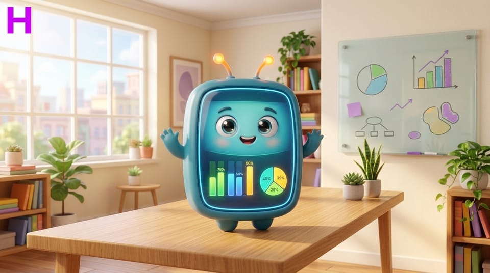 Mascote dashboard simpático do Curso de Power BI da Escola Habilidade