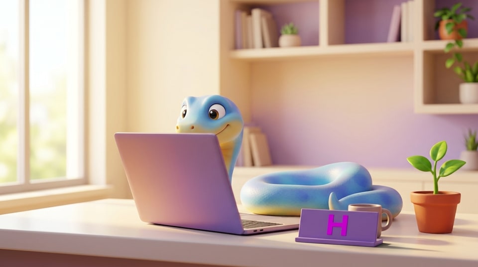 Mascote cobra simpática com código no Curso de Python da Escola Habilidade