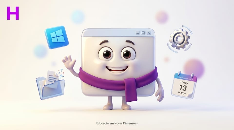 Tela do Windows 11 com menu iniciar, barra de tarefas e janelas de aplicativos representando o Curso de Windows 11 na Escola Habilidade