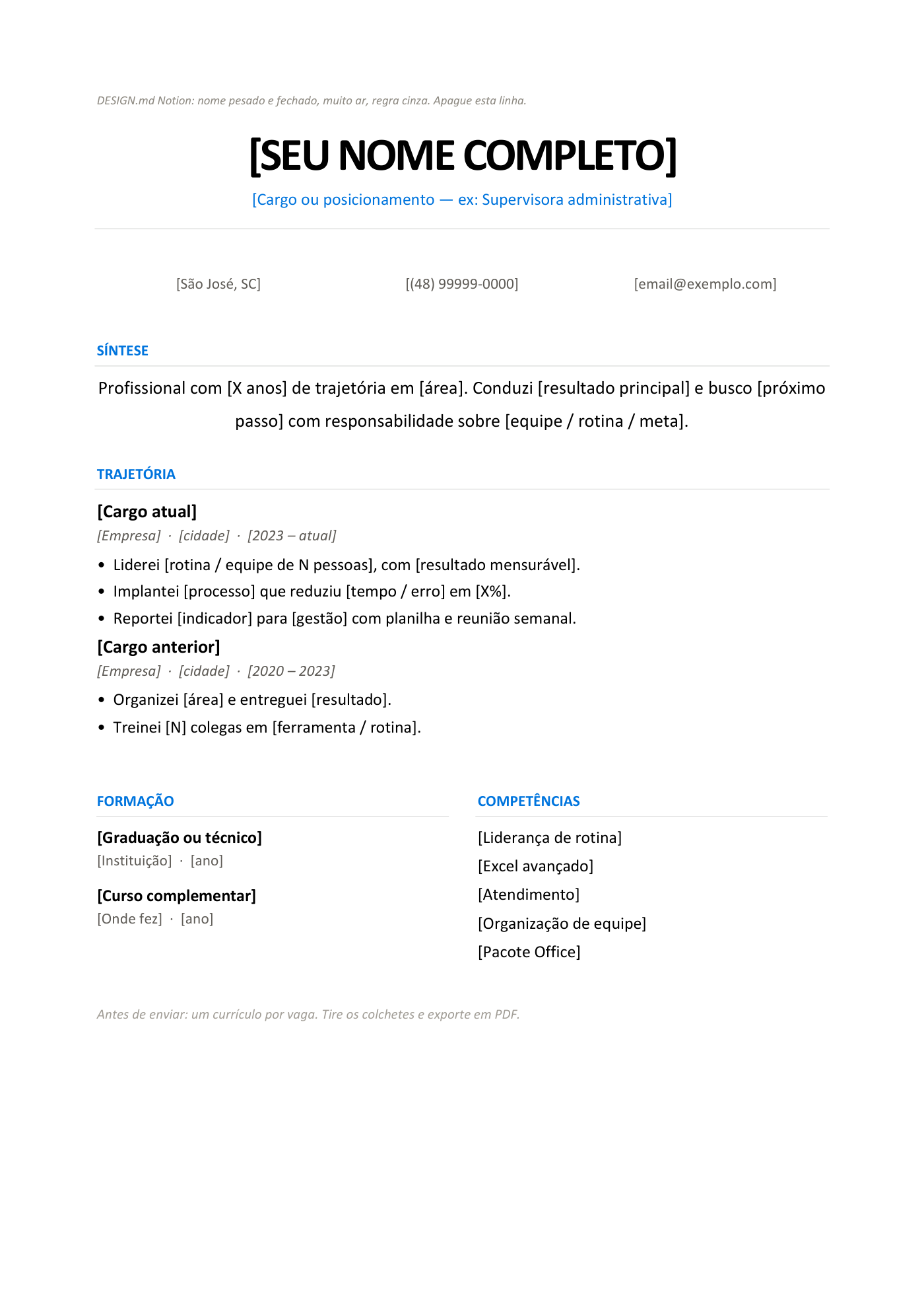 Página do modelo Executivo em Word