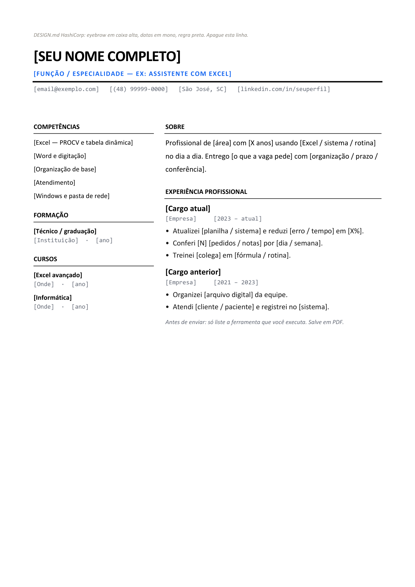 Página do modelo Técnico em Word